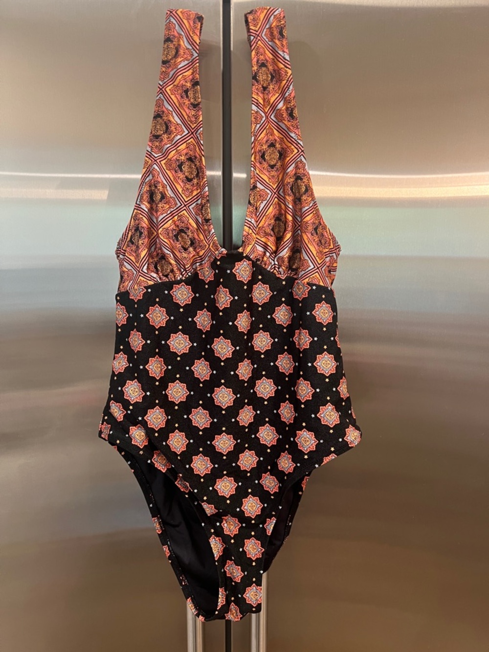 Some days lovin Black Multi-Pattern One-Piece Swimsuit - Deep V Tank Style